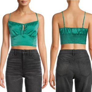 Sunset & Sixth Junior Dull Satin Smocked Back Cami Top Green Size XL